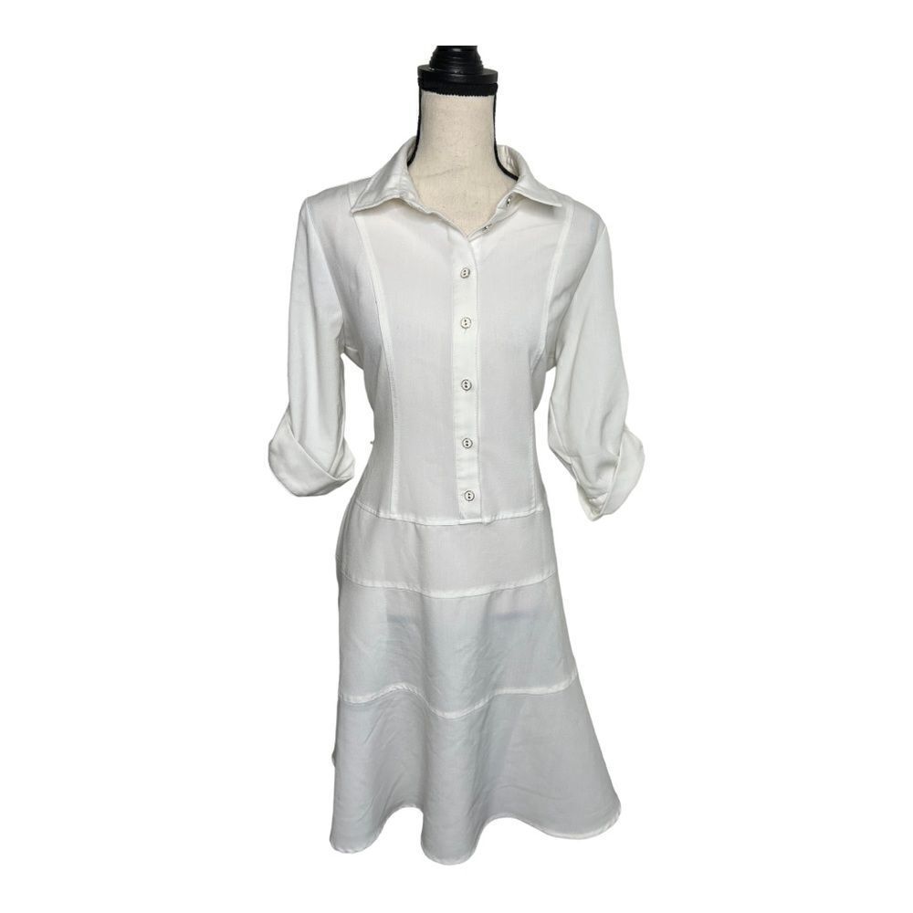 SHARAGANO White Long Sleeve Dress. Size 10 Petite